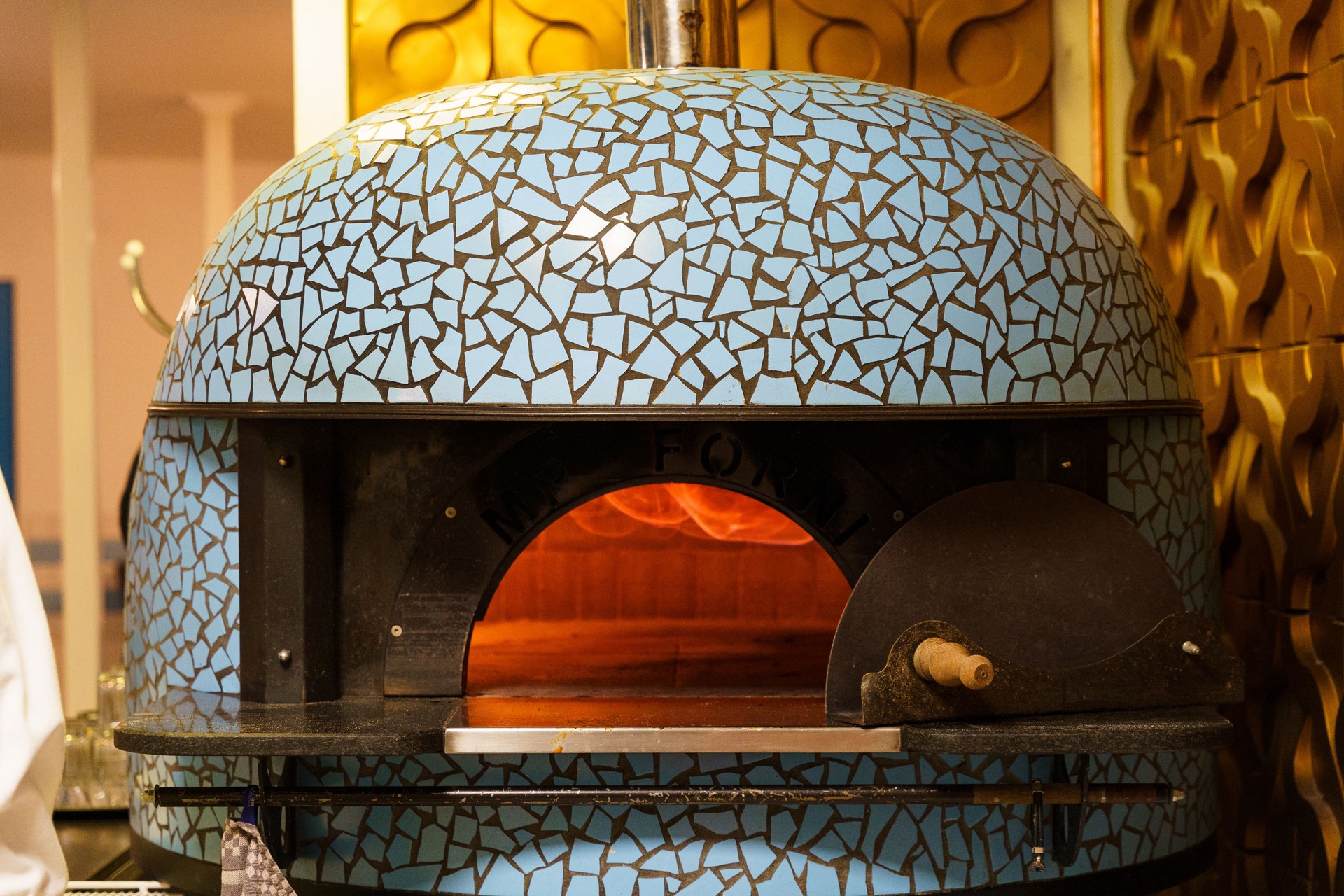 Traditional Neapolitan pizza oven with mosaic design